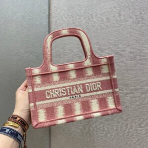 Christian Dior Pink Book Tote D-Stripes 23cm