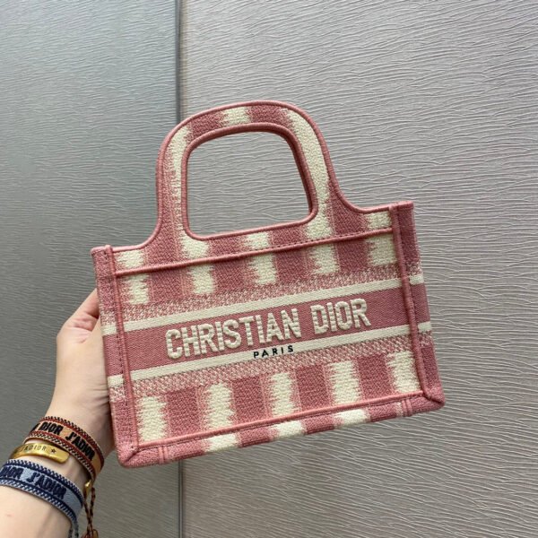 Christian Dior Pink Book Tote D-Stripes 23cm