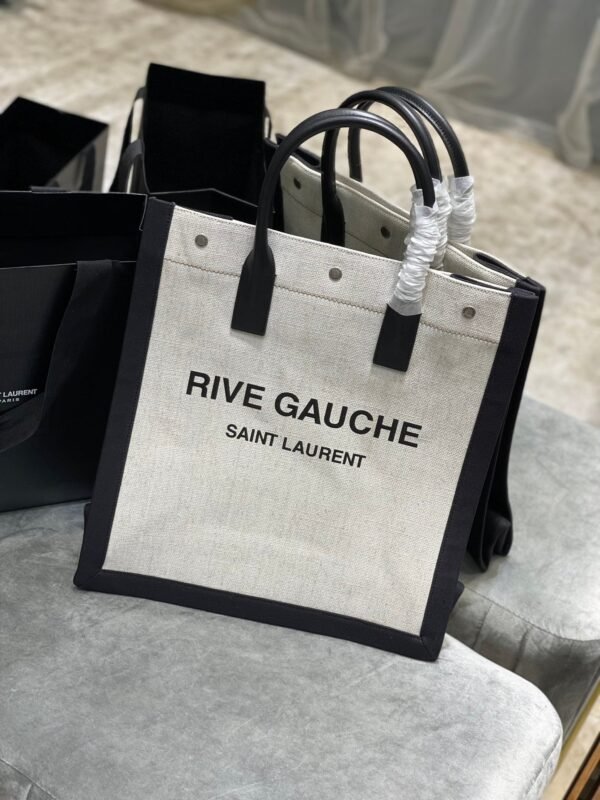 Saint Laurent Rive Gauche North/South Tote Bag In Printed Linen For Women 39cm YSL 632539FAABR9083