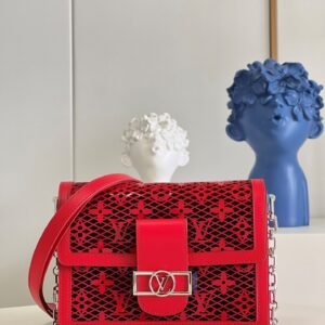 Louis Vuitton Mini Dauphine Bags By Nicolas Ghesquière With Monogram Lace Red For Women 20cm LV M20359