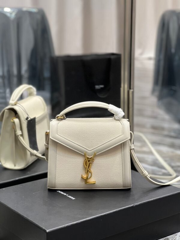 Saint Laurent Cassandra Mini Top Handle Bag In Canvas White For Women 20cm YSL 623930FAACS9771