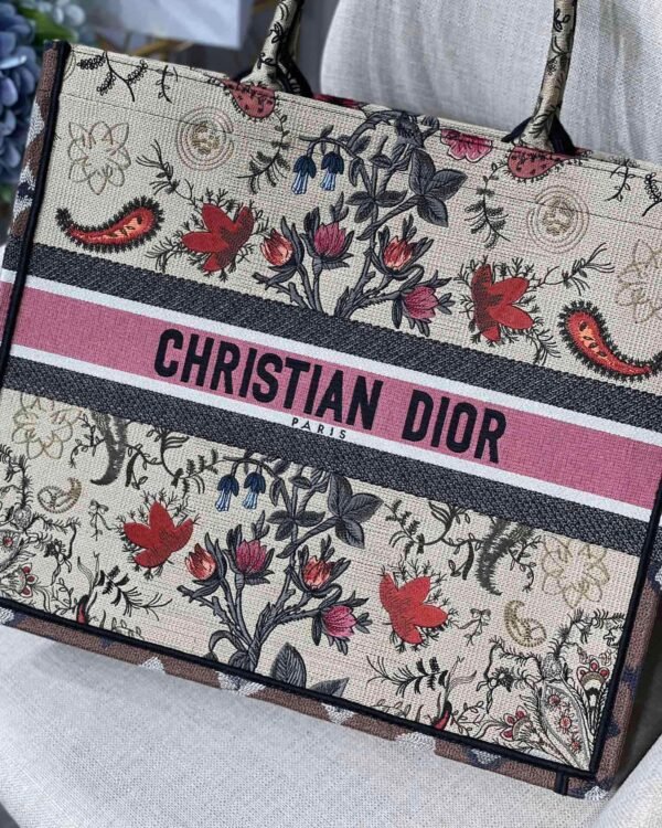 Christian Dior Multicolor Book Tote Flowers Embroidery 42cm - Image 3