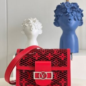 Louis Vuitton Limited Dauphine MM Bags By Nicolas Ghesquière With Monogram Lace Red For Women 25cm