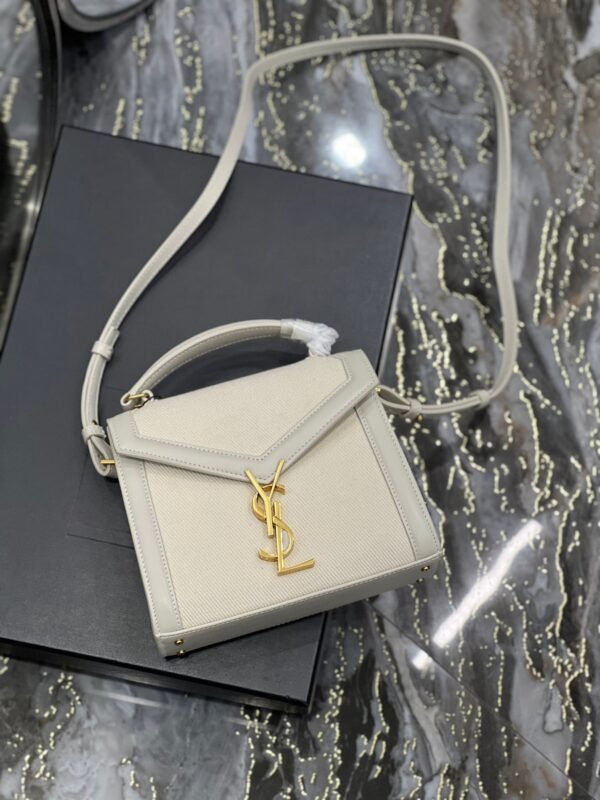 Saint Laurent Cassandra Mini Top Handle Bag In Canvas White For Women 20cm YSL 623930FAACS9771 - Image 8