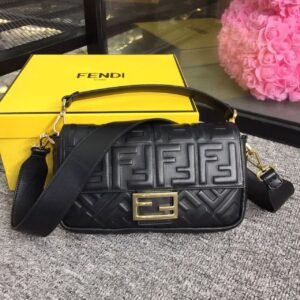Fendi FF Embossed Baguette Bag 26cm Spring/Summer Collection, Black