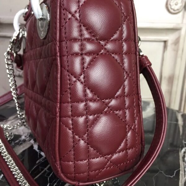 Christian Dior Mini Lady Dior Bag 18cm with Chain Silver Hardware Lambskin Leather Spring/Summer Collection, Burgundy - Image 5