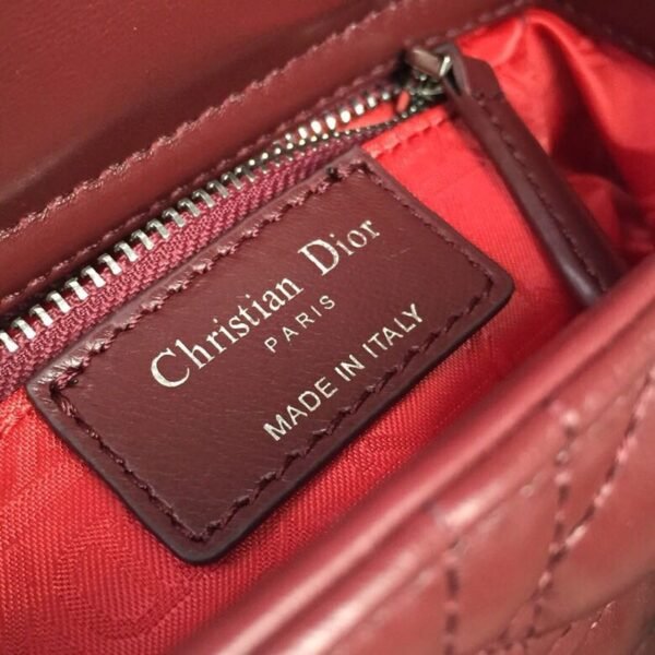 Christian Dior Mini Lady Dior Bag 18cm with Chain Silver Hardware Lambskin Leather Spring/Summer Collection, Burgundy - Image 14