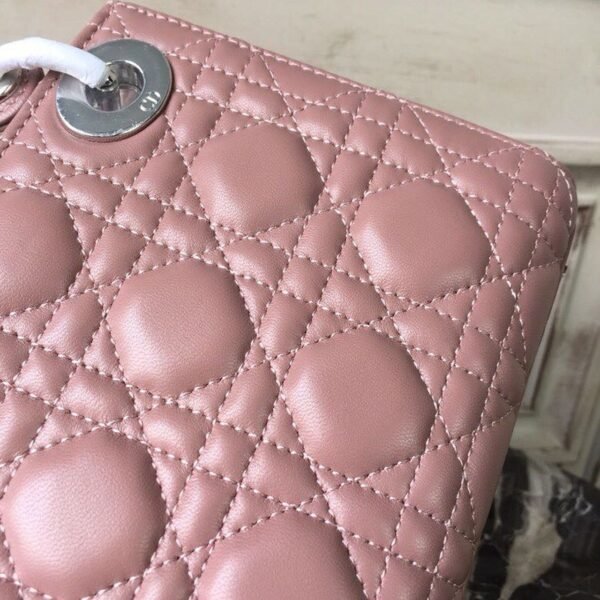 Christian Dior Mini Lady Dior Bag 18cm with Chain Silver Hardware Lambskin Leather Spring/Summer Collection, Dusty Pink - Image 8