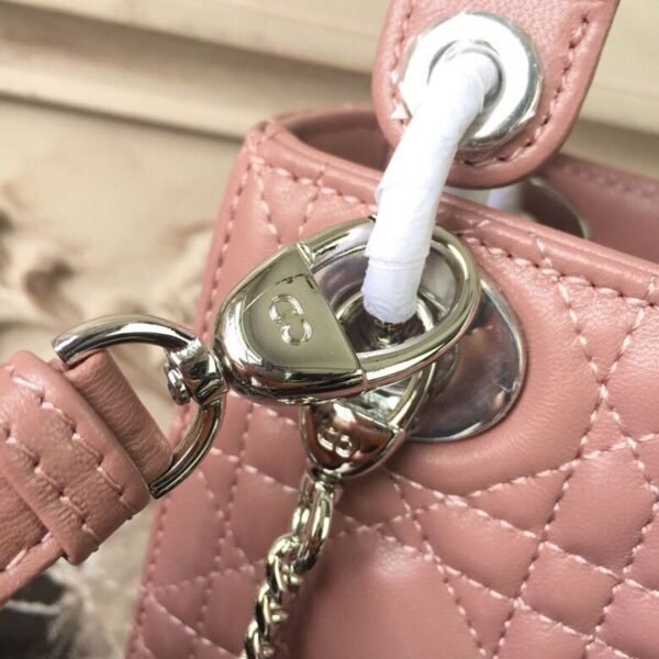 Christian Dior Mini Lady Dior Bag 18cm with Chain Silver Hardware Lambskin Leather Spring/Summer Collection, Dusty Pink - Image 6