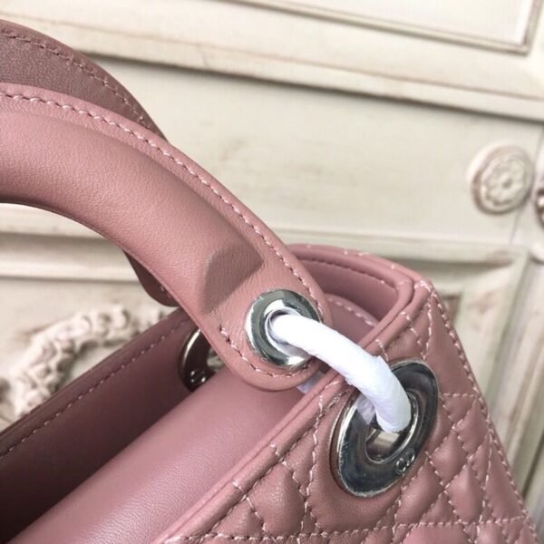 Christian Dior Mini Lady Dior Bag 18cm with Chain Silver Hardware Lambskin Leather Spring/Summer Collection, Dusty Pink - Image 5