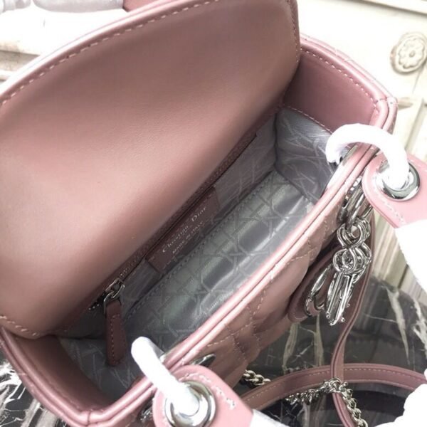 Christian Dior Mini Lady Dior Bag 18cm with Chain Silver Hardware Lambskin Leather Spring/Summer Collection, Dusty Pink - Image 9