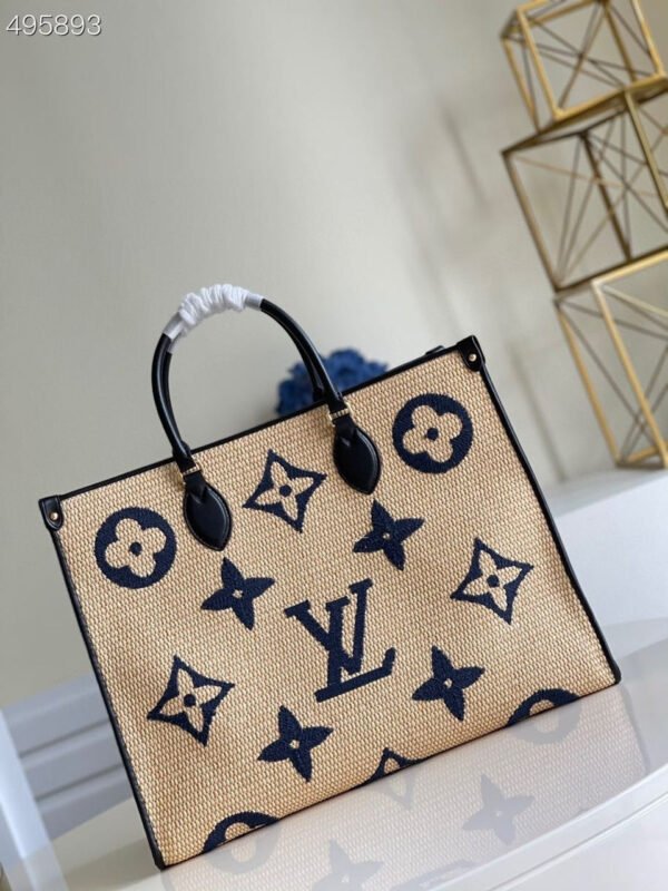 Louis Vuitton OnTheGo MM Bag 42cm Raffia/Cowhide Leather Spring/Summer Collection M57644, Black - Image 3