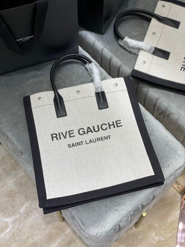 Saint Laurent Rive Gauche North/South Tote Bag In Printed Linen For Women 39cm YSL 632539FAABR9083 - Image 7