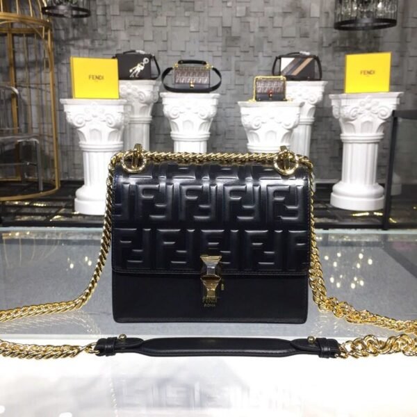 Fendi FF Logo Kan I Bag 20cm Calfskin Leather Spring/Summer Collection Black - Image 2