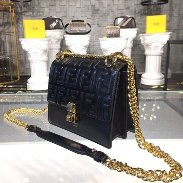 Fendi FF Logo Kan I Bag 20cm Calfskin Leather Spring/Summer Collection Black - Image 3