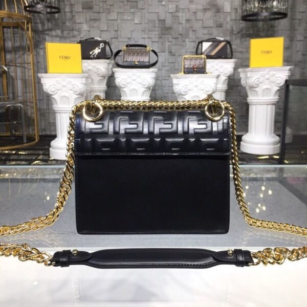 Fendi FF Logo Kan I Bag 20cm Calfskin Leather Spring/Summer Collection Black - Image 4