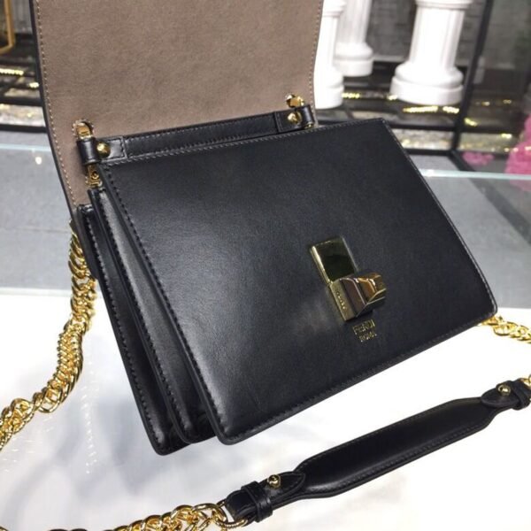 Fendi FF Logo Kan I Bag 20cm Calfskin Leather Spring/Summer Collection Black - Image 7