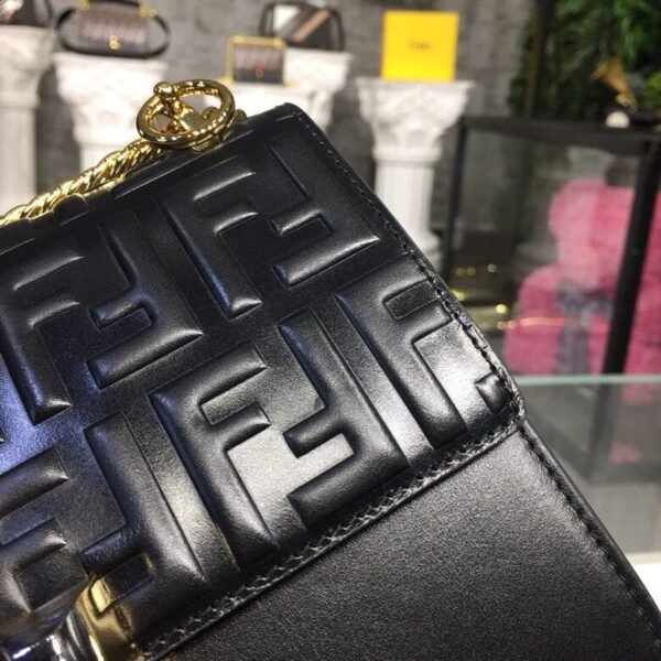 Fendi FF Logo Kan I Bag 20cm Calfskin Leather Spring/Summer Collection Black - Image 5