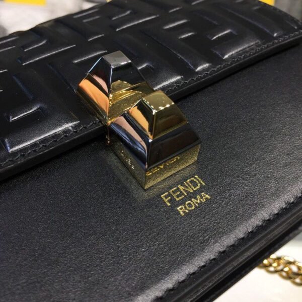 Fendi FF Logo Kan I Bag 20cm Calfskin Leather Spring/Summer Collection Black - Image 6