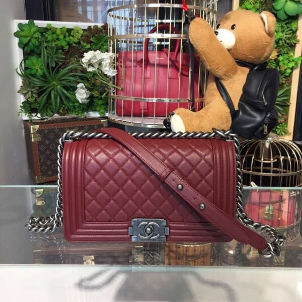 Chanel Boy Bag 25cm Caviar Leather Antique Silver Hardware Spring/Summer Act 1 Collection Burgundy - Image 2