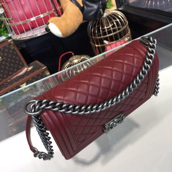 Chanel Boy Bag 25cm Caviar Leather Antique Silver Hardware Spring/Summer Act 1 Collection Burgundy - Image 6