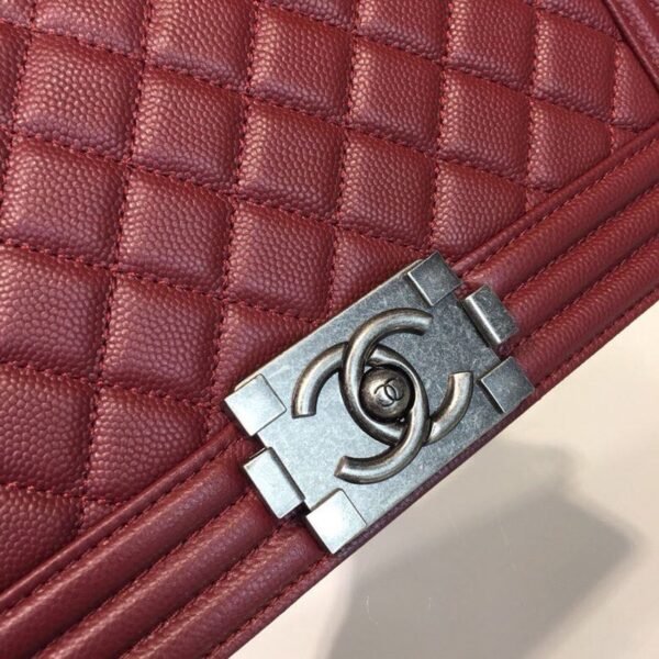 Chanel Boy Bag 25cm Caviar Leather Antique Silver Hardware Spring/Summer Act 1 Collection Burgundy - Image 8