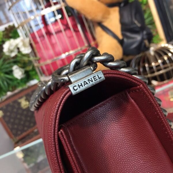 Chanel Boy Bag 25cm Caviar Leather Antique Silver Hardware Spring/Summer Act 1 Collection Burgundy - Image 13