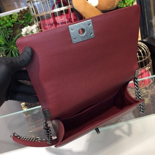 Chanel Boy Bag 25cm Caviar Leather Antique Silver Hardware Spring/Summer Act 1 Collection Burgundy - Image 14