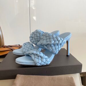 Bottega Veneta Curve Sandals 9.5cm Heel Lambskin Leather Spring/Summer 2020 Collection, Light Blue