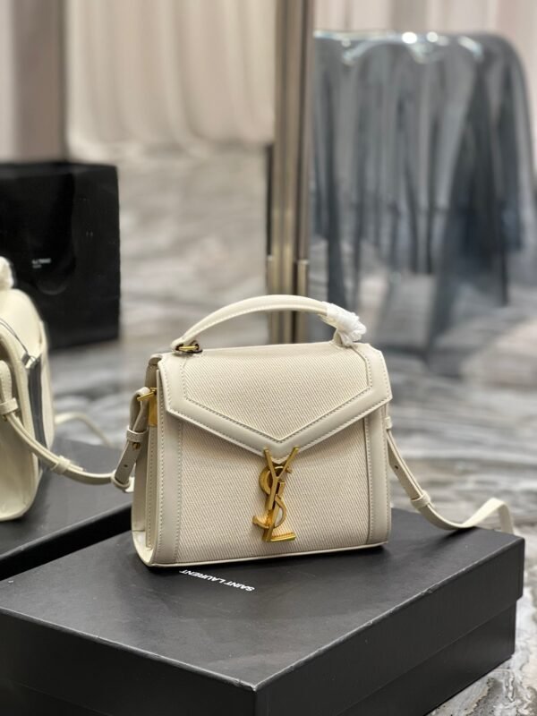 Saint Laurent Cassandra Mini Top Handle Bag In Canvas White For Women 20cm YSL 623930FAACS9771 - Image 7