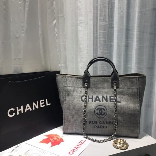 Chanel Deauville Tote 38cm Canvas Bag Spring/Summer Collection, Light Grey/Dark Grey/Multi - Image 3