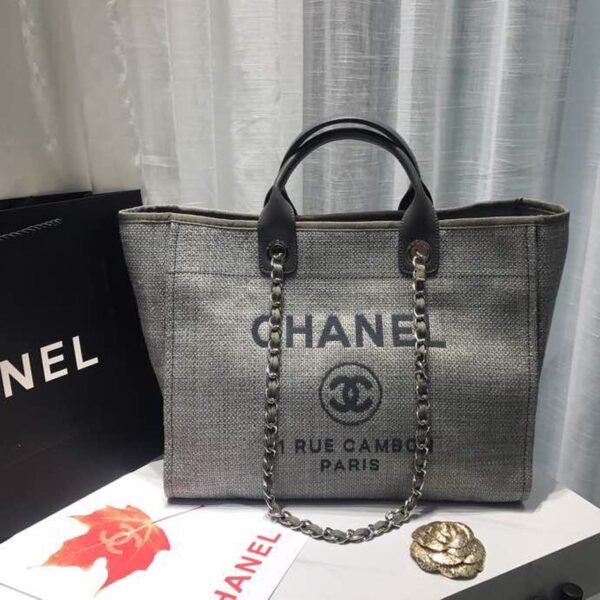 Chanel Deauville Tote 38cm Canvas Bag Spring/Summer Collection, Light Grey/Dark Grey/Multi - Image 2