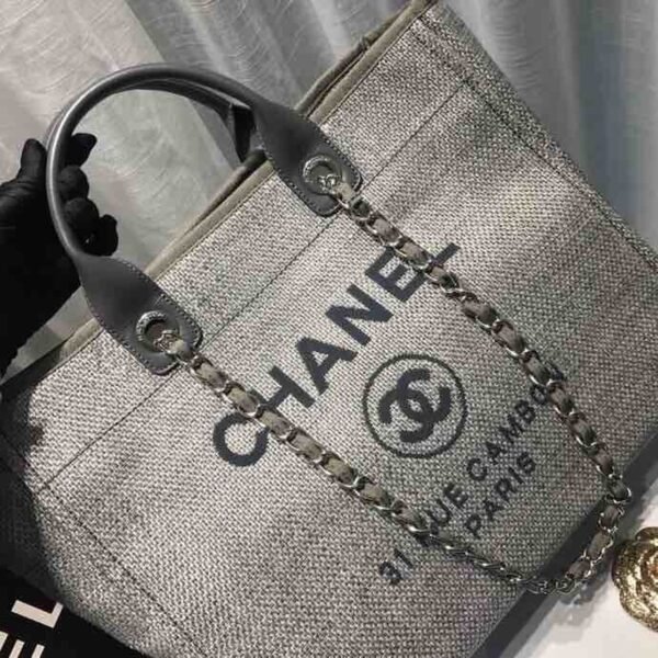 Chanel Deauville Tote 38cm Canvas Bag Spring/Summer Collection, Light Grey/Dark Grey/Multi - Image 5