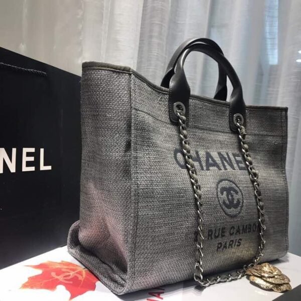 Chanel Deauville Tote 38cm Canvas Bag Spring/Summer Collection, Light Grey/Dark Grey/Multi - Image 8