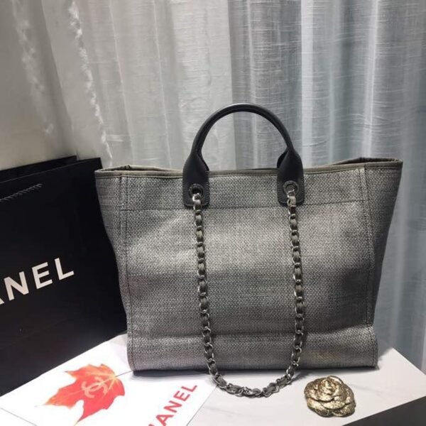 Chanel Deauville Tote 38cm Canvas Bag Spring/Summer Collection, Light Grey/Dark Grey/Multi - Image 6