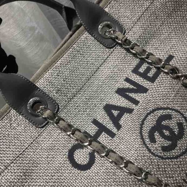 Chanel Deauville Tote 38cm Canvas Bag Spring/Summer Collection, Light Grey/Dark Grey/Multi - Image 7