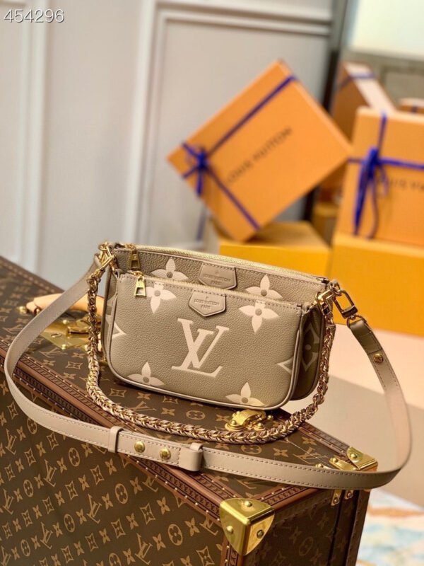 Louis Vuitton Multi Pochette Accessoires Bag 24cm Bi-Color Monogram Empreinte Spring/Summer Collection M45777 Galet
