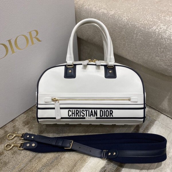 Christian Dior Medium Vibe Zip Bowling Bag 34cm White