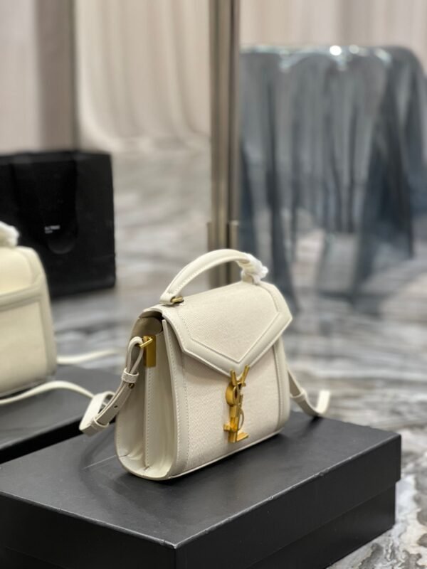 Saint Laurent Cassandra Mini Top Handle Bag In Canvas White For Women 20cm YSL 623930FAACS9771 - Image 5