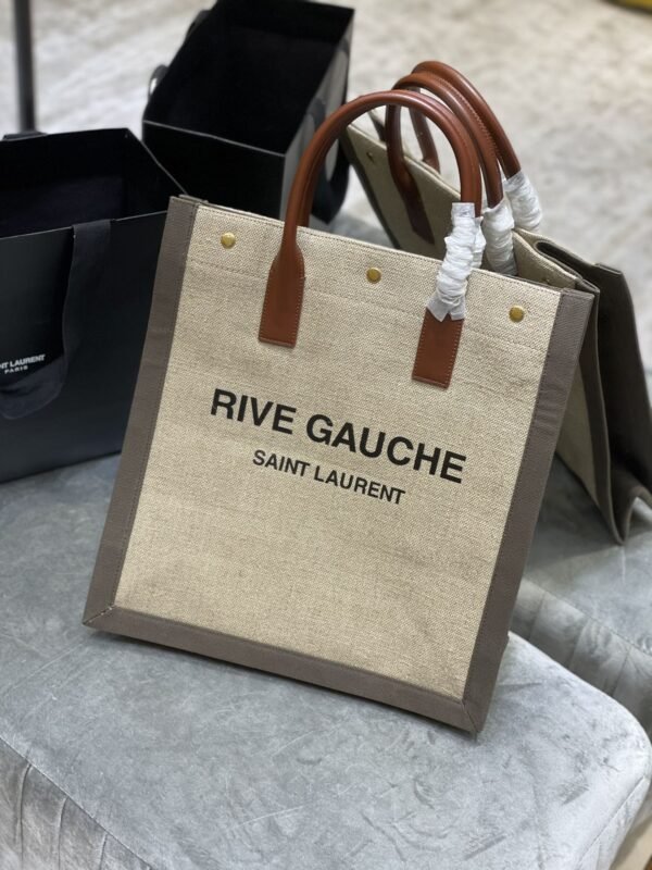 Saint Laurent Rive Gauche North/South Tote Bag In Printed Linen For Women 39cm YSL 632539FAABR9083