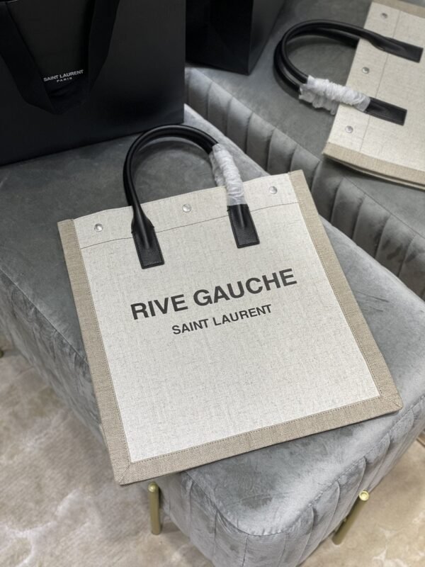 Saint Laurent Rive Gauche North/South Tote Bag In Printed Linen For Women 39cm YSL 632539FAABR9083 - Image 4