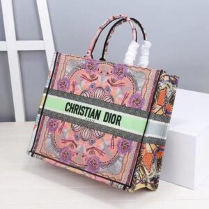 Dior book tote with dioramour graffitiLatte Multicolor Dioramour Graffiti Embroidery Pink