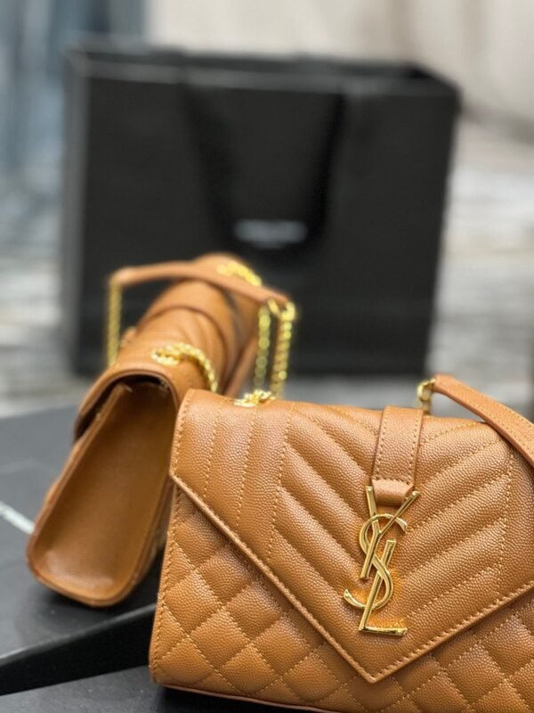 Saint Laurent Small Bag In Mix Matelasse 21cm Brown - Image 3