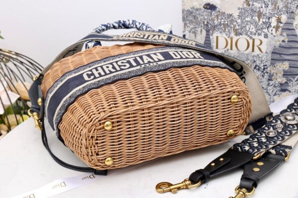 Christian Dior Blue Wicker Bucket Bag 28cm - Image 6