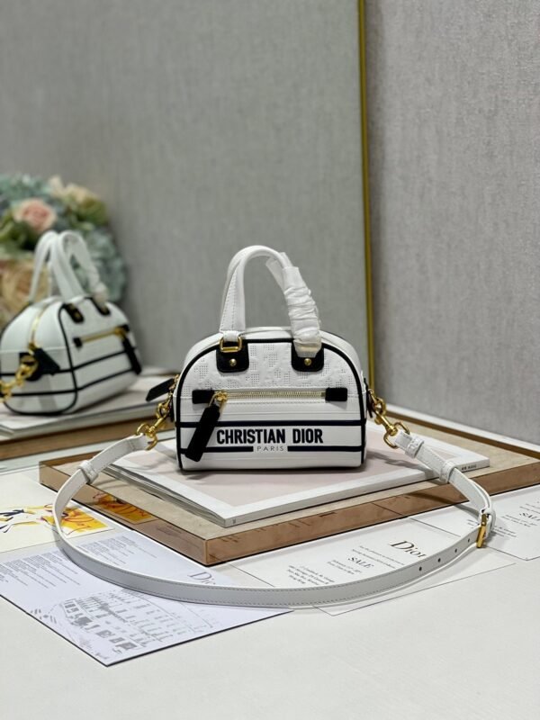 Christian Dior Mini Vibe Zip Bowling Bag 17cm White