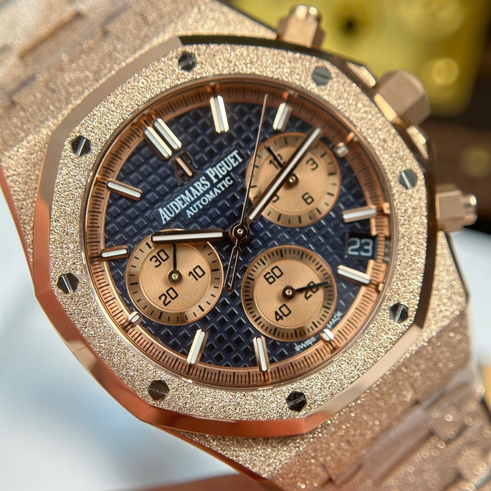 Audemars Piguet Watch Royal Oak Chronograph Frosted Gold 26240 Blue Dial 41mm - Image 4