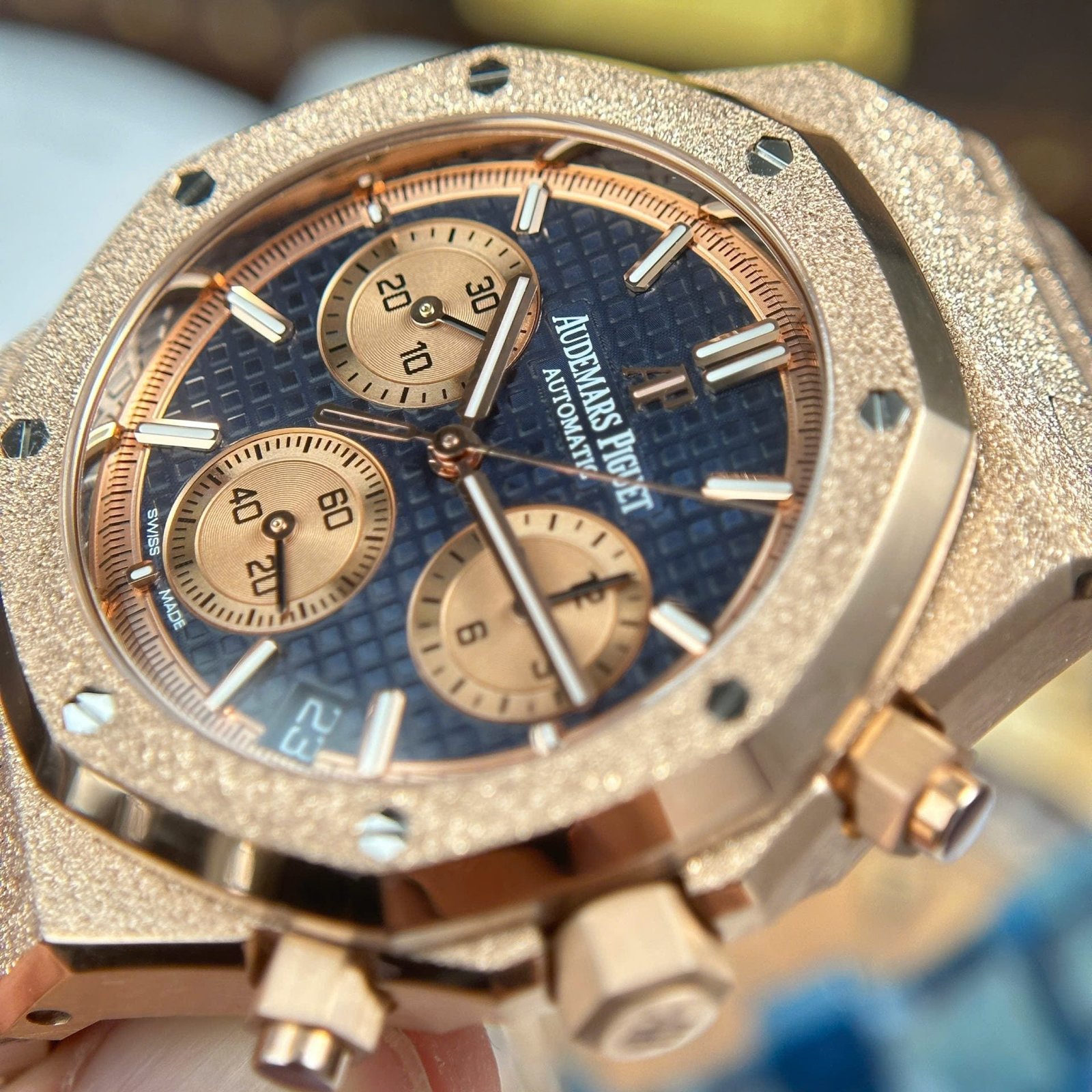 Audemars Piguet Watch Royal Oak Chronograph Frosted Gold 26240 Blue Dial 41mm - Image 5