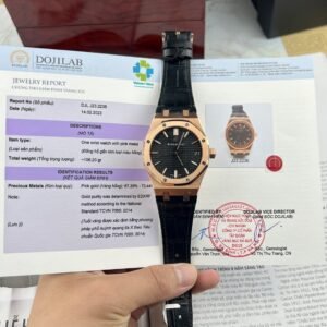 Audemars Piguet Royal Oak 15500OR Watch Rose Gold Wrapped Black Leather Strap 41mm