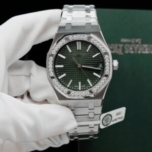 Audemars Piguet Royal Oak 15510ST Watch Green Dial Bezel Moissanite Diamonds 41mm
