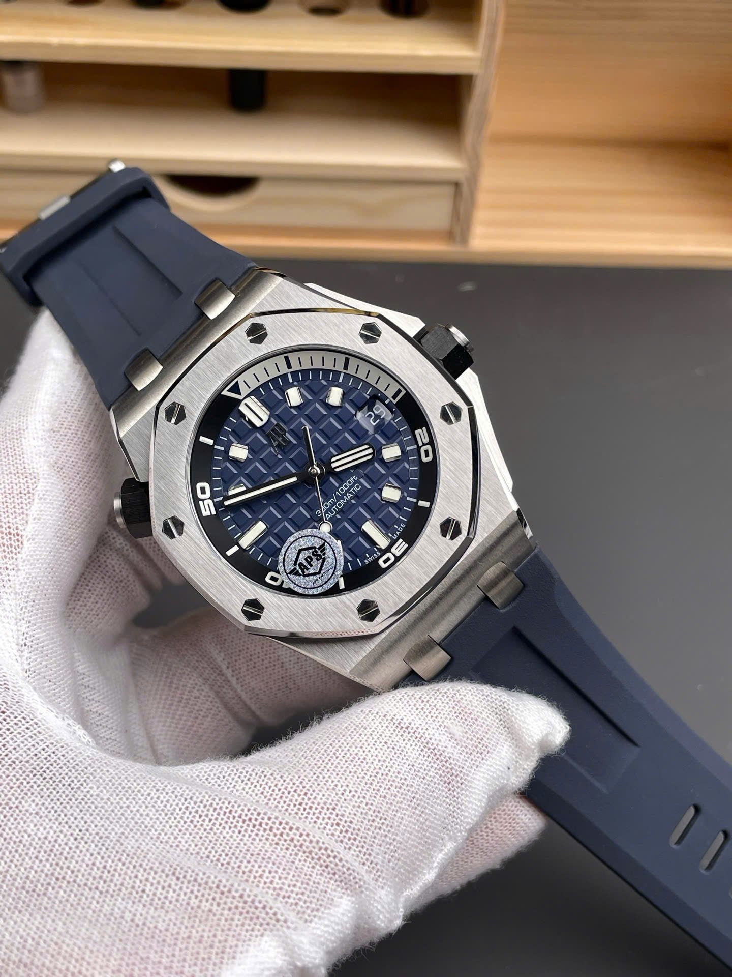 Audemars Piguet Watch Royal Oak Offshore 15720ST Blue Rubber Strap 42mm - Image 3